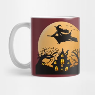 Creepy Witch With Broom Halloween T-shirt Mug